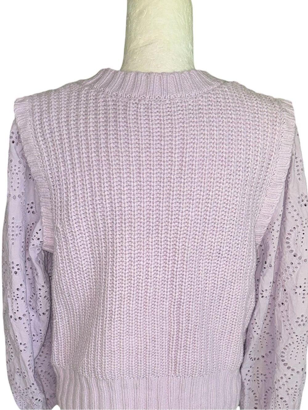 Rails Dhalia Lilac Eyelet Lace Knit Cropoed Crewneck Sweater - M - Picture 10 of 14